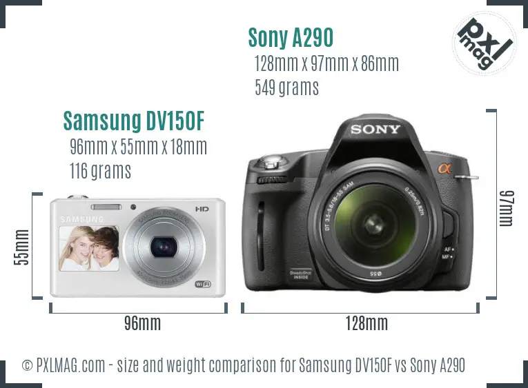 Samsung DV150F vs Sony A290 size comparison