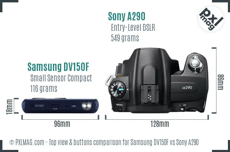 Samsung DV150F vs Sony A290 top view buttons comparison