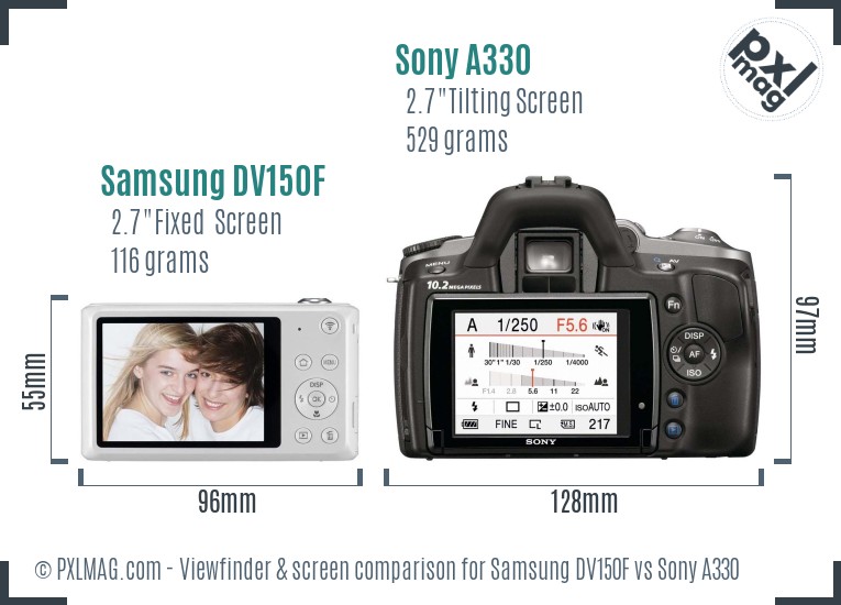 Samsung DV150F vs Sony A330 Screen and Viewfinder comparison