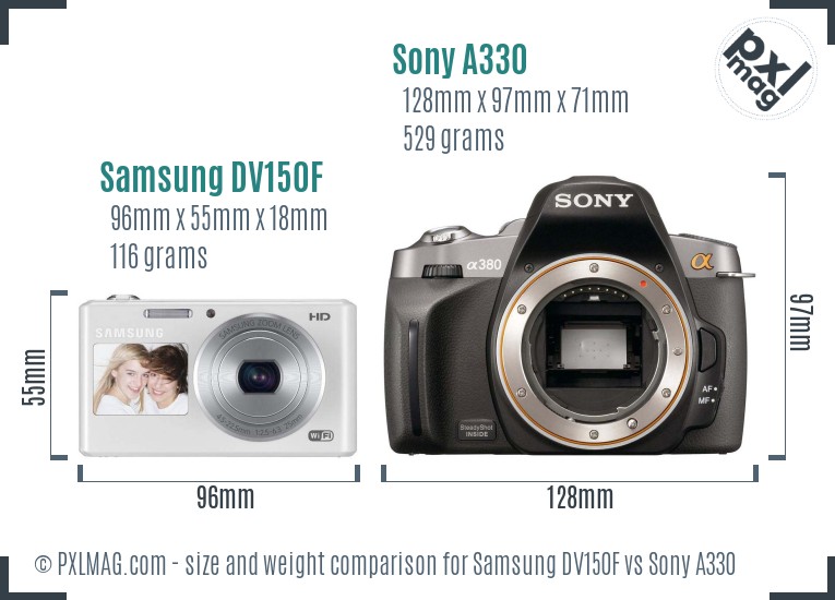 Samsung DV150F vs Sony A330 size comparison