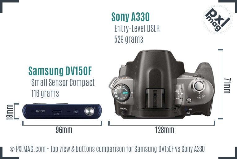 Samsung DV150F vs Sony A330 top view buttons comparison