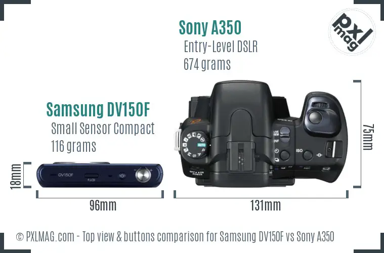 Samsung DV150F vs Sony A350 top view buttons comparison
