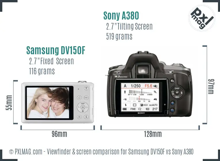 Samsung DV150F vs Sony A380 Screen and Viewfinder comparison