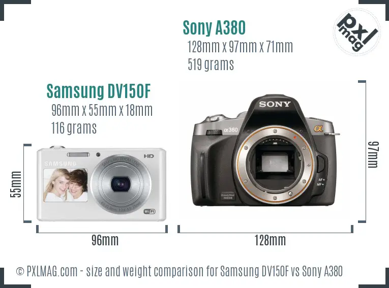 Samsung DV150F vs Sony A380 size comparison