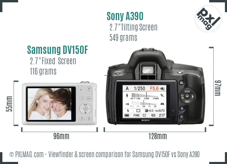Samsung DV150F vs Sony A390 Screen and Viewfinder comparison
