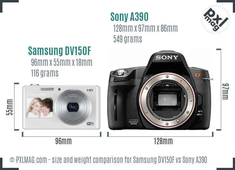 Samsung DV150F vs Sony A390 size comparison