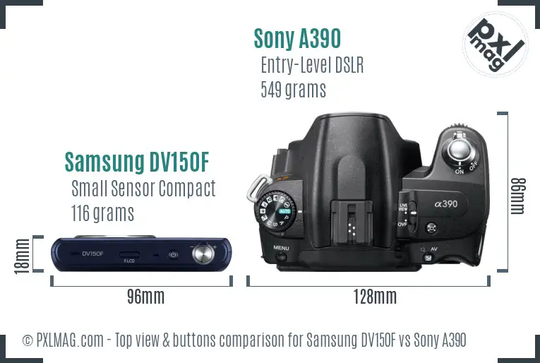Samsung DV150F vs Sony A390 top view buttons comparison