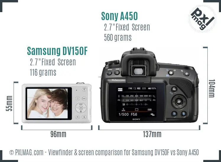 Samsung DV150F vs Sony A450 Screen and Viewfinder comparison