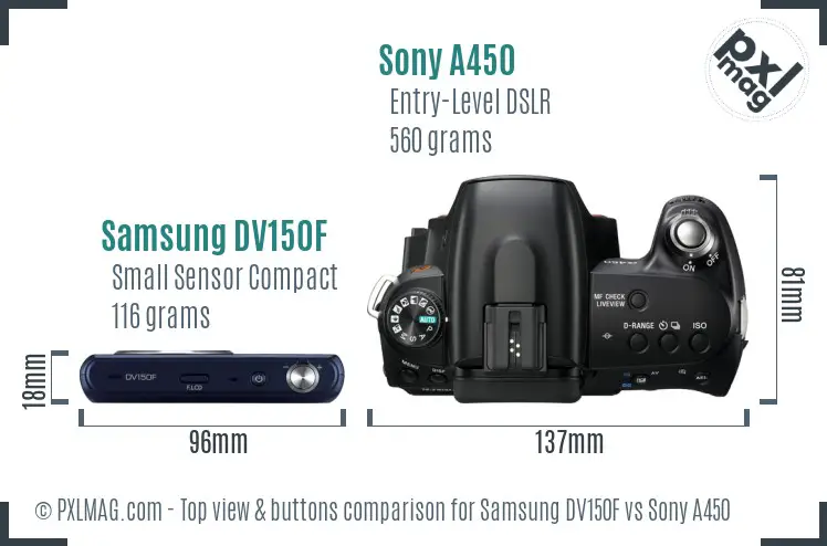 Samsung DV150F vs Sony A450 top view buttons comparison