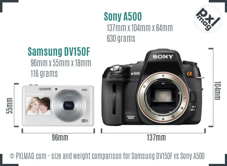Samsung DV150F vs Sony A500 size comparison
