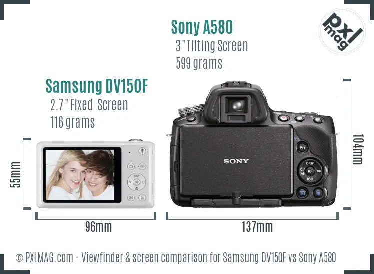 Samsung DV150F vs Sony A580 Screen and Viewfinder comparison