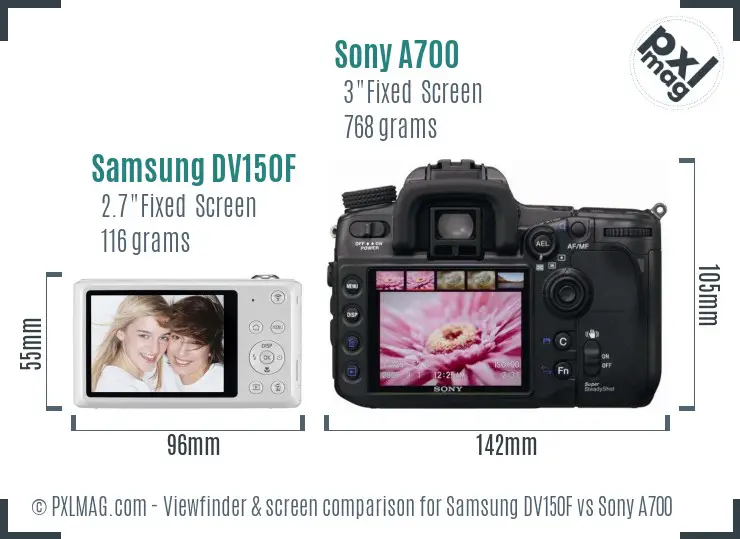 Samsung DV150F vs Sony A700 Screen and Viewfinder comparison
