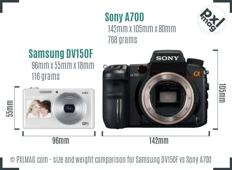 Samsung DV150F vs Sony A700 size comparison