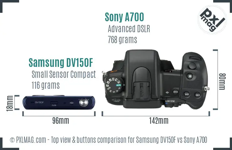 Samsung DV150F vs Sony A700 top view buttons comparison