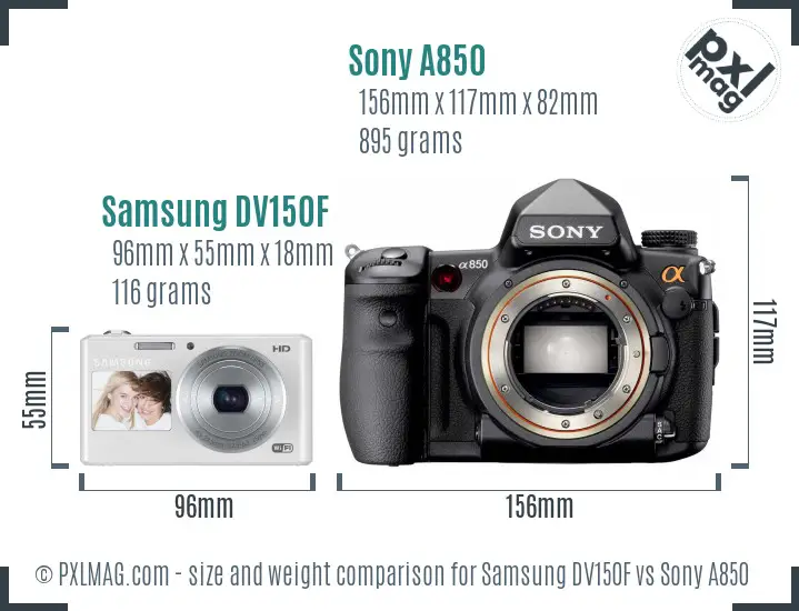 Samsung DV150F vs Sony A850 size comparison