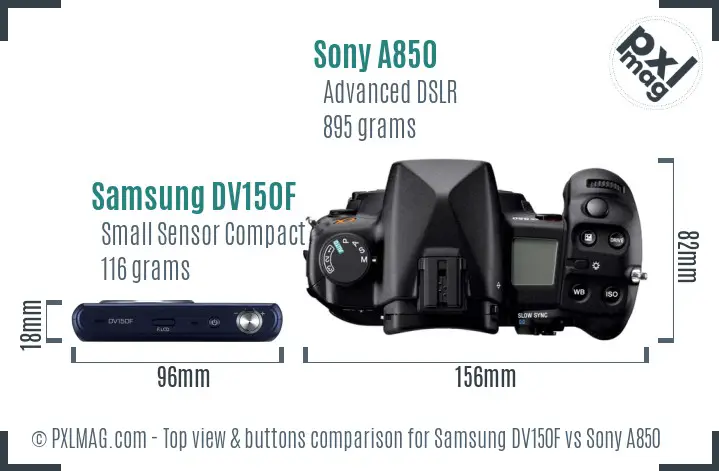 Samsung DV150F vs Sony A850 top view buttons comparison