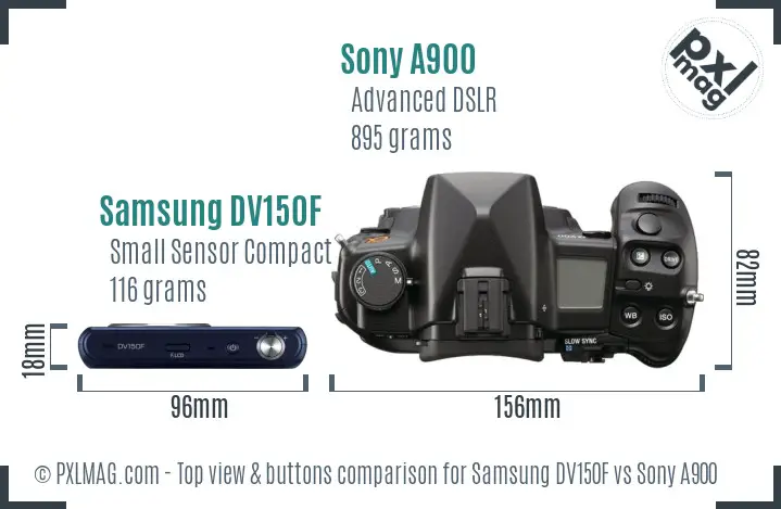 Samsung DV150F vs Sony A900 top view buttons comparison