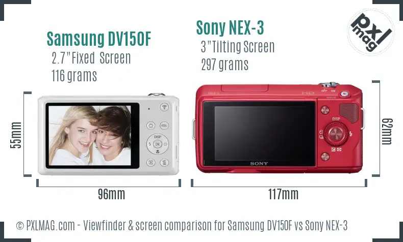 Samsung DV150F vs Sony NEX-3 Screen and Viewfinder comparison