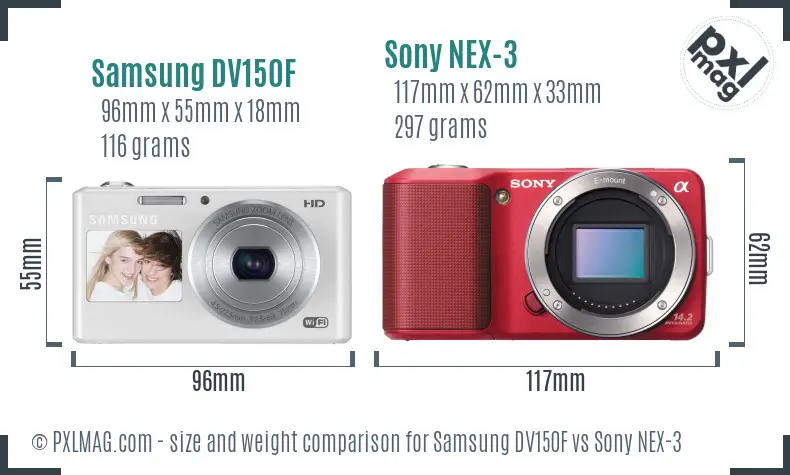 Samsung DV150F vs Sony NEX-3 size comparison
