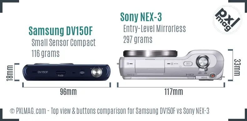 Samsung DV150F vs Sony NEX-3 top view buttons comparison