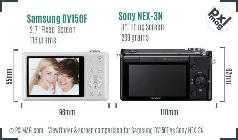 Samsung DV150F vs Sony NEX-3N Screen and Viewfinder comparison
