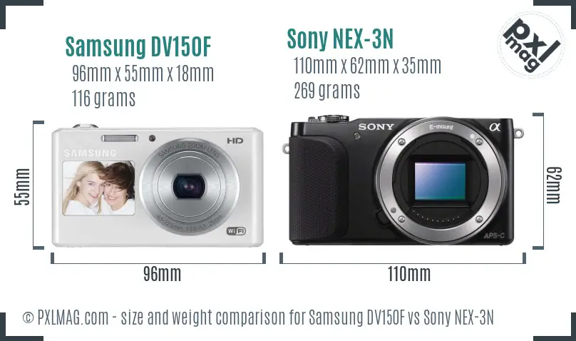 Samsung DV150F vs Sony NEX-3N size comparison