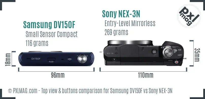Samsung DV150F vs Sony NEX-3N top view buttons comparison