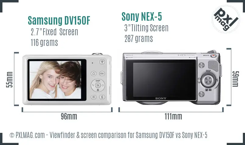 Samsung DV150F vs Sony NEX-5 Screen and Viewfinder comparison