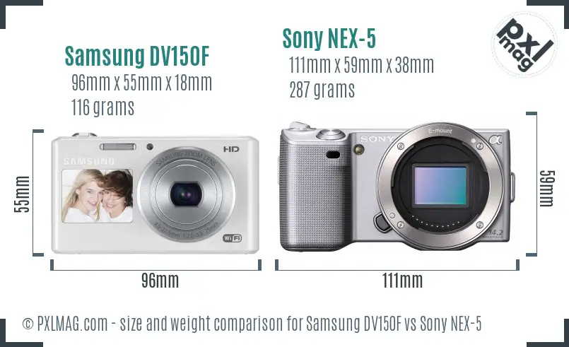 Samsung DV150F vs Sony NEX-5 size comparison