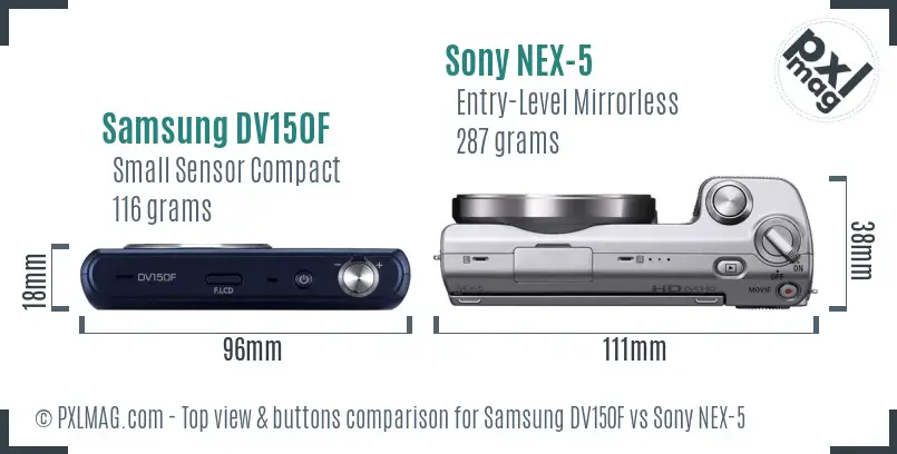 Samsung DV150F vs Sony NEX-5 top view buttons comparison