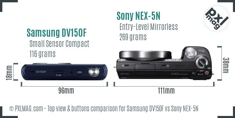Samsung DV150F vs Sony NEX-5N top view buttons comparison