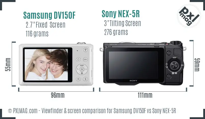 Samsung DV150F vs Sony NEX-5R Screen and Viewfinder comparison