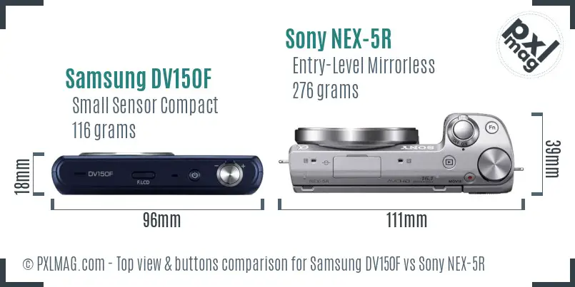 Samsung DV150F vs Sony NEX-5R top view buttons comparison