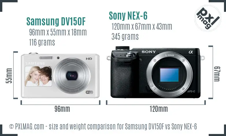 Samsung DV150F vs Sony NEX-6 size comparison