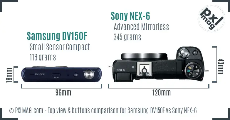 Samsung DV150F vs Sony NEX-6 top view buttons comparison