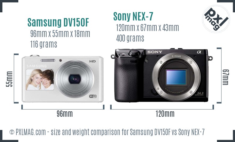 Samsung DV150F vs Sony NEX-7 size comparison