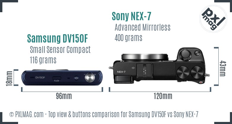 Samsung DV150F vs Sony NEX-7 top view buttons comparison