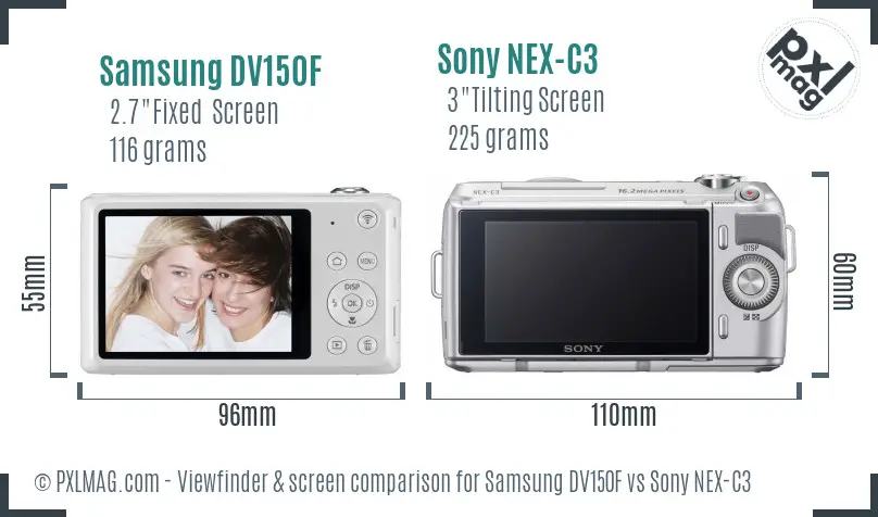 Samsung DV150F vs Sony NEX-C3 Screen and Viewfinder comparison