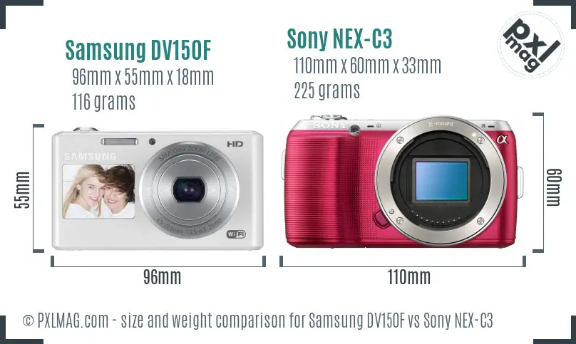 Samsung DV150F vs Sony NEX-C3 size comparison