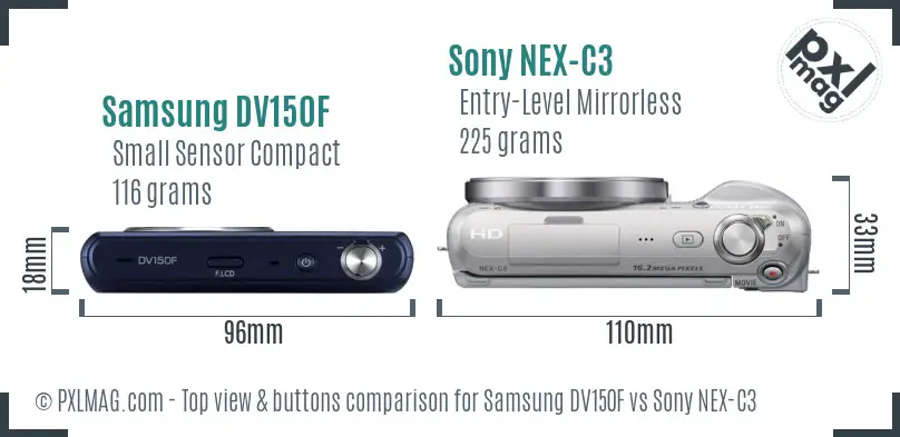 Samsung DV150F vs Sony NEX-C3 top view buttons comparison
