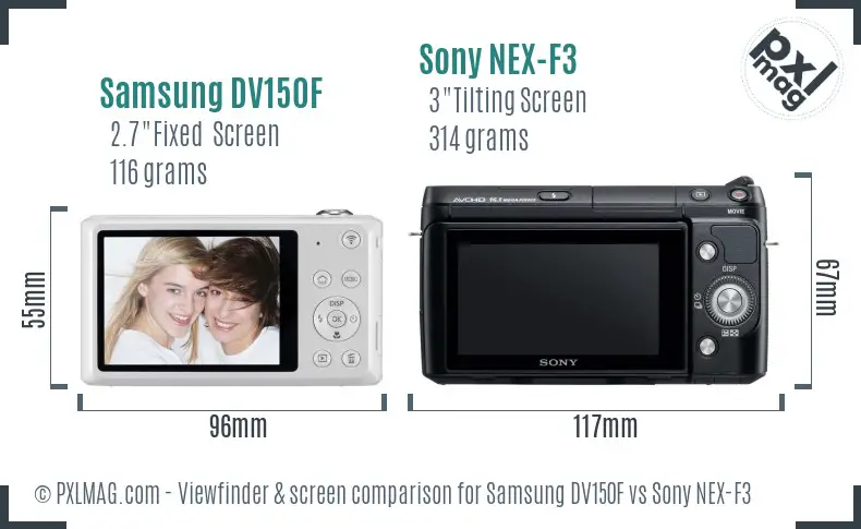 Samsung DV150F vs Sony NEX-F3 Screen and Viewfinder comparison