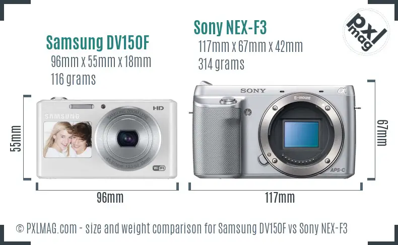 Samsung DV150F vs Sony NEX-F3 size comparison
