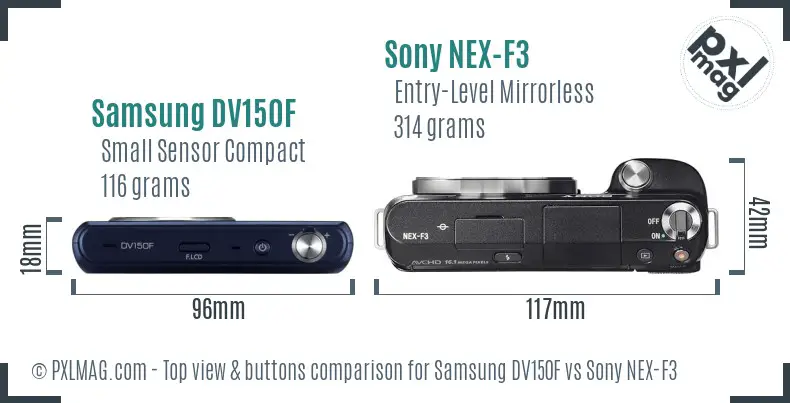 Samsung DV150F vs Sony NEX-F3 top view buttons comparison