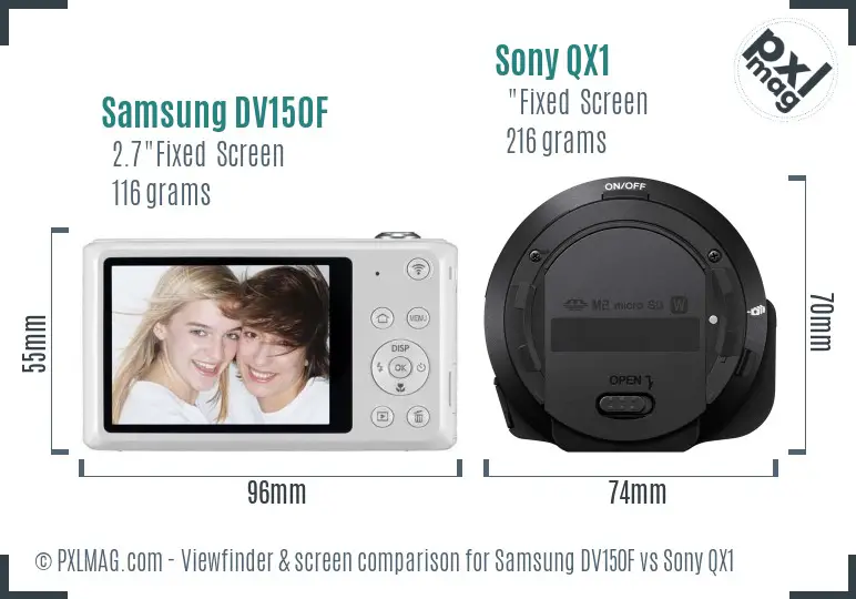 Samsung DV150F vs Sony QX1 Screen and Viewfinder comparison