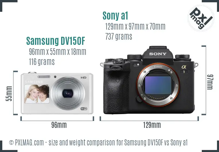 Samsung DV150F vs Sony a1 size comparison
