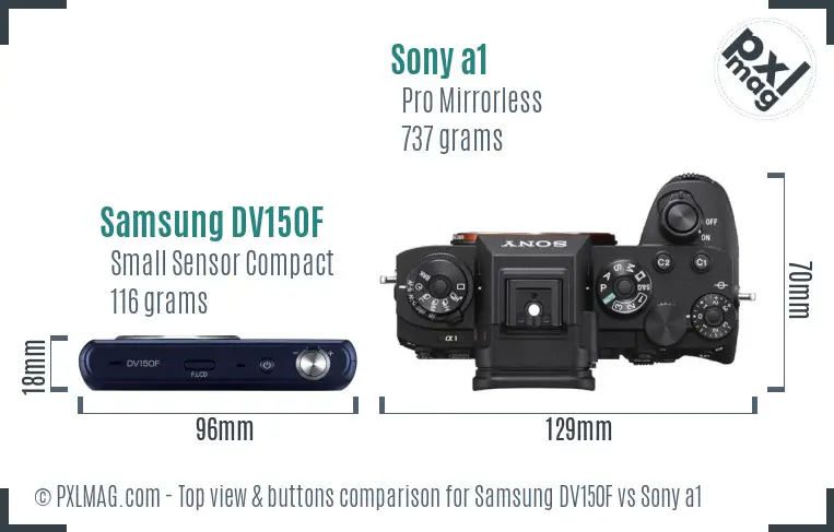 Samsung DV150F vs Sony a1 top view buttons comparison
