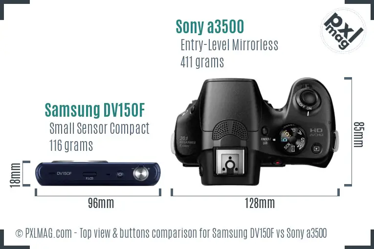 Samsung DV150F vs Sony a3500 top view buttons comparison