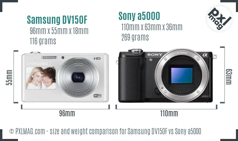 Samsung DV150F vs Sony a5000 size comparison