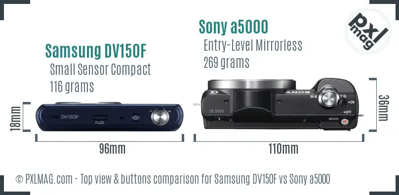 Samsung DV150F vs Sony a5000 top view buttons comparison