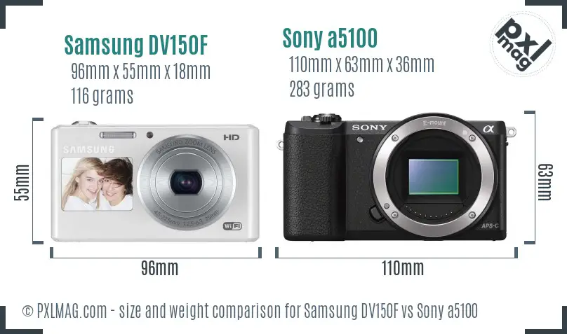 Samsung DV150F vs Sony a5100 size comparison